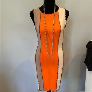 Fitted Orange and Cream Dress